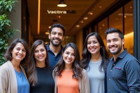 VastraHub टीम अपने बेंगलुरु स्टोरफ्रंट के सामने मुस्कराती हुई